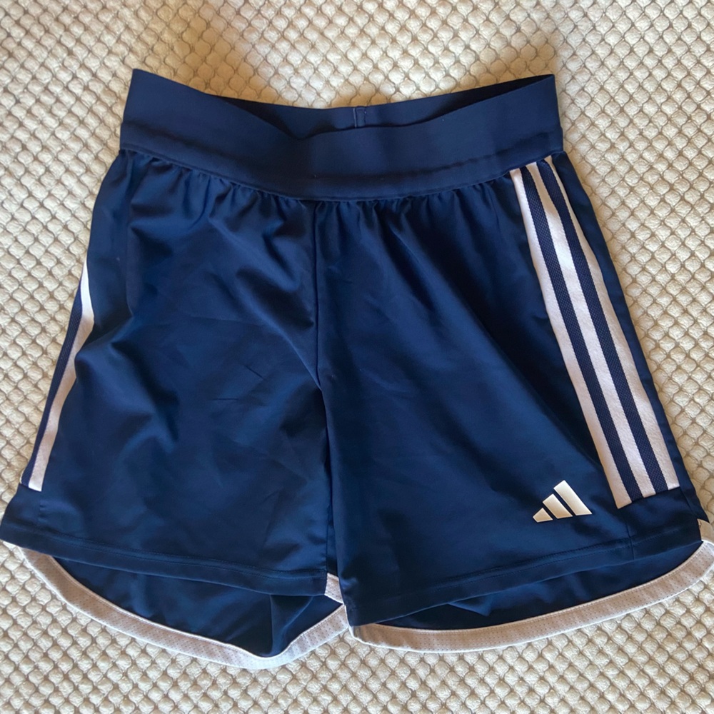 adidas Navy Athletic Shorts with White Three-Stripes